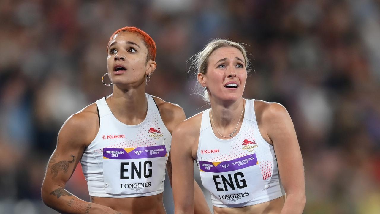 Jessie Knight and Jodie Williams of Team England were left to wait as Canada appealed and England conterappealed. Picture: Shaun Botterill/Getty Images