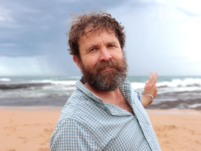 Renewable electricity advocate, Dr. Saul Griffith at Austinmer Beach near Wollongong. A proposed wind farm off the coast would look to the naked eye approximately the size of half a fingernail according to Dr.Griffith. Jane Dempster/The Australian.