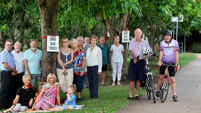 April 2018 – Lower River Terrace residents protesting the removal of trees for the Woolloongabba and Kangaroo Point bikeways project. Photo: Liam Kidston.