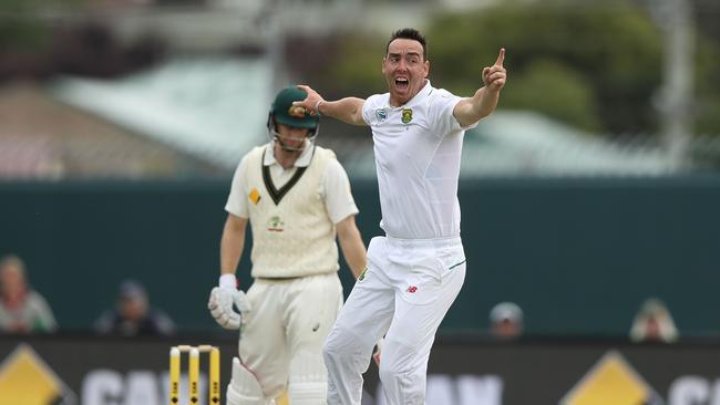 Kyle Abbott celebrates the wicket of Adam Voges, whose Test career looks over.