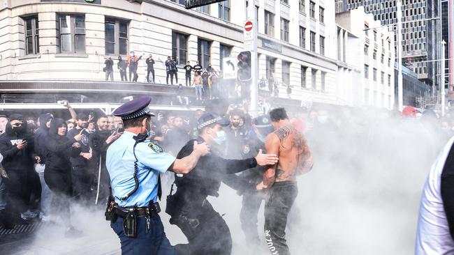 More than 60 people were arrested after Saturday’s protests. Picture: NCA NewsWire/Flavio Brancaleone