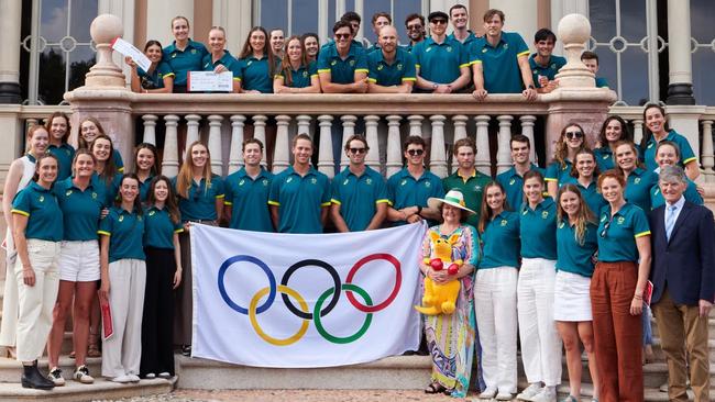 Billionaire Gina Rinehart with the Australian Olympic rowing team. Picture: Supplied