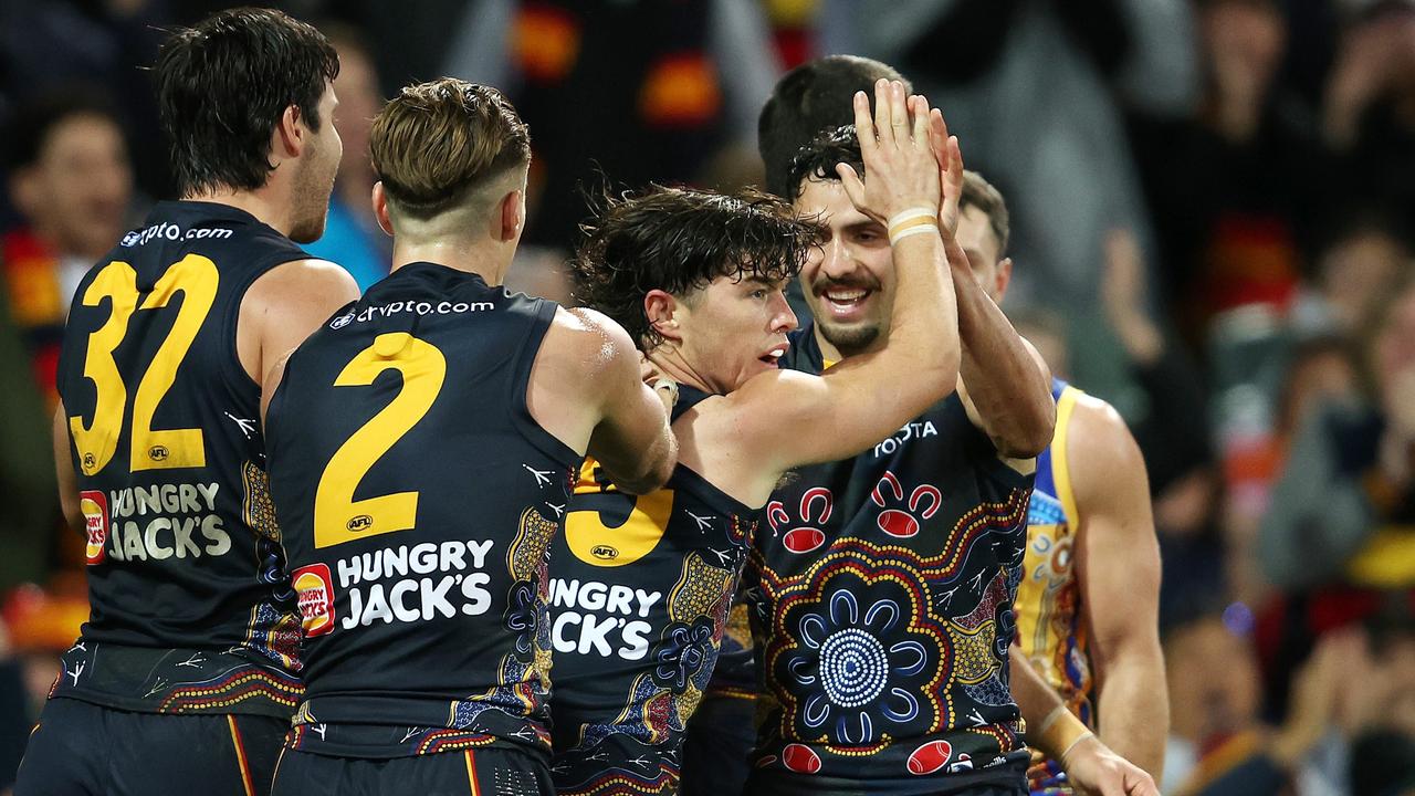 The Crows withstood heavy pressure from the Lions to claim a huge scalp. (Photo by Sarah Reed/AFL Photos via Getty Images)