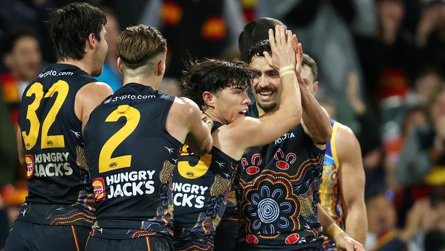 The Crows withstood heavy pressure from the Lions to claim a huge scalp. (Photo by Sarah Reed/AFL Photos via Getty Images)