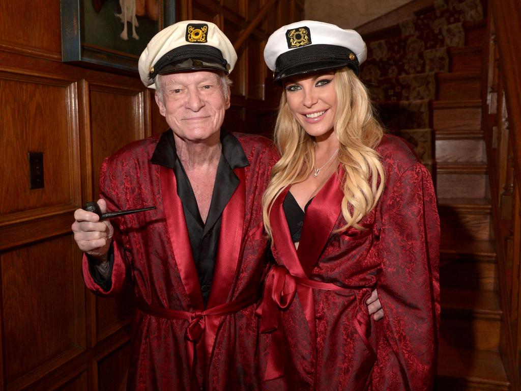 <p>Hugh Hefner and Crystal Hefner attend Playboy Mansion’s Annual Halloween Bash at The Playboy Mansion on October 25, 2014 in Los Angeles, California. Picture: Getty for Playboy</p>