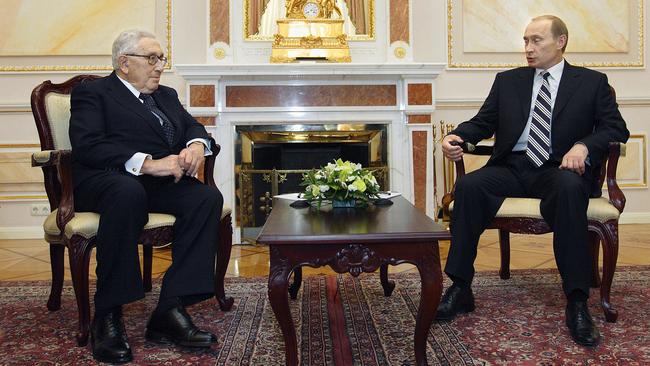 Kissinger with Russian President Vladimir Putin in 2007. Picture: supplied