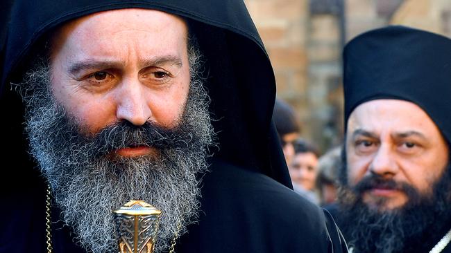 Greek Orthodox leader Archbishop Makarios (left) at his enthronement at the Cathedral of The Annunciation of Our Lady in Sydney in 2019. Picture: AAP Image/Dylan Coker