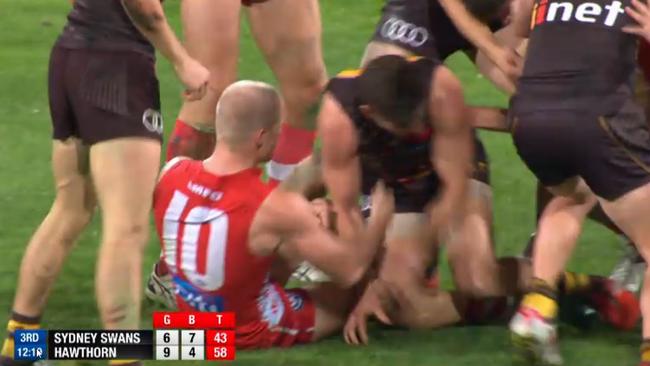 Zak Jones’ blow on Luke Breust. Picture: Channel 7