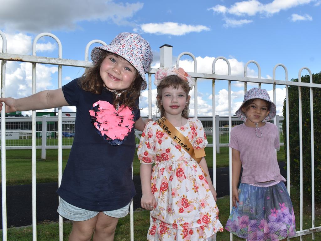 The Sukkar sisters and Hayley Carter at Ipswich Turf Club. Picture: Grace Koo