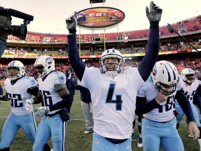 Tennessee Titans kicker Ryan Succop celebrates after making the winning field goal.