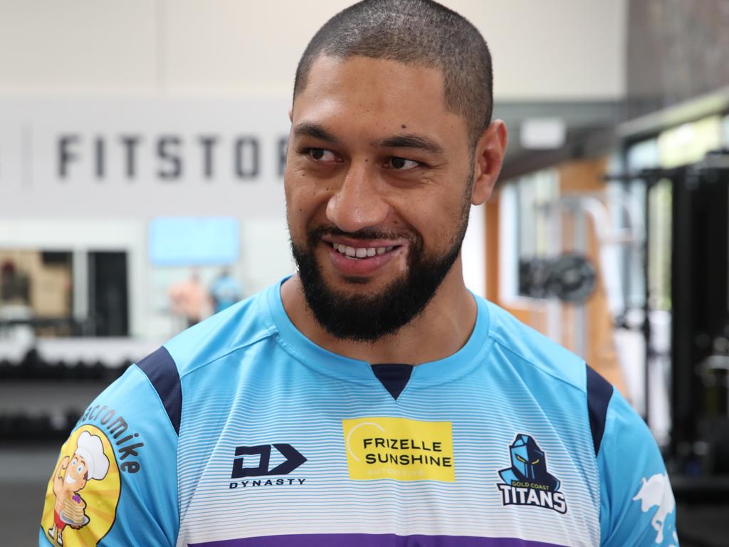 Titans players at pre season training. New player Isaac Liu in the gym. Picture Glenn Hampson.