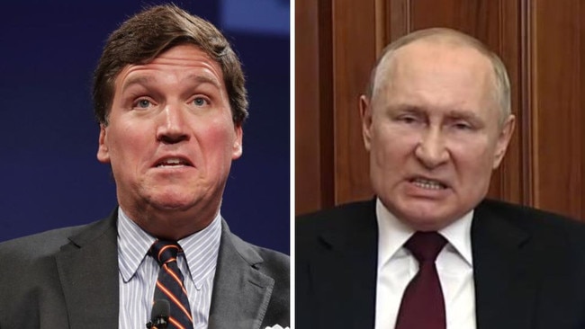 Sacked star Tucker Carlson’s anticipated new Vladimir Putin gig in Russia. Picture: Getty