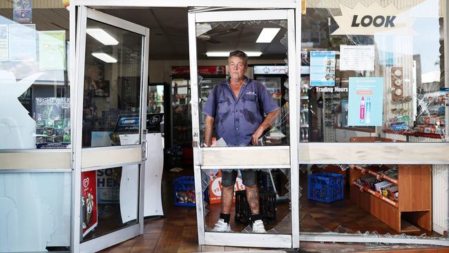 The Edge Hill service station on Collins Ave is the latest business to fall victim to criminal activity, being ram raided and broken into on Monday night, with around $1000 of tobacco being stolen. Edge Hill service station manager Wes Haddon estimates the structural damage to the front of the shop will cost the local business around $25,000 to repair, and would be lucky to have the work completed before Christmas. Picture: Brendan Radke