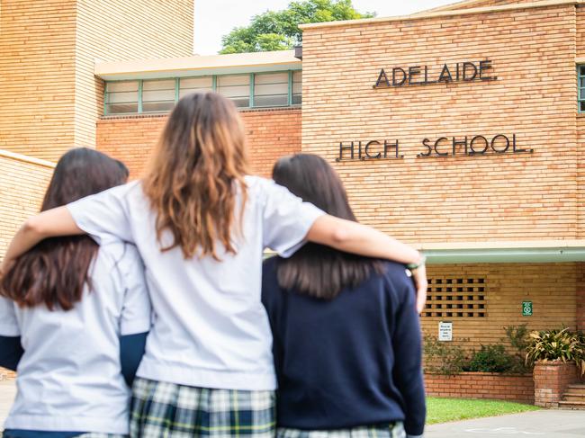 Adelaide High School students walk off campus to protest against sexual harassment. Picture: Tom Huntley