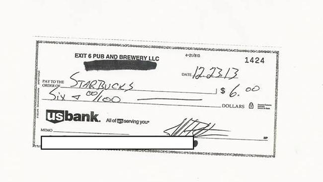 They even sent Starbucks a cheque for $6. Picture: Facebook. 