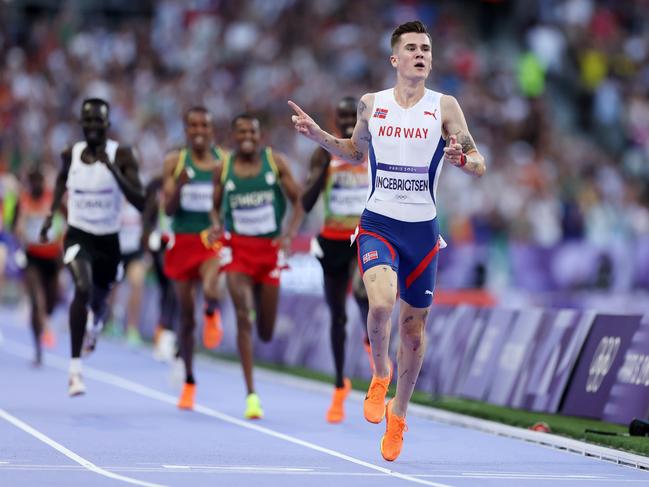 Jakob Ingebrigsten wins the 5000m. Picture: Hannah Peters/Getty Images