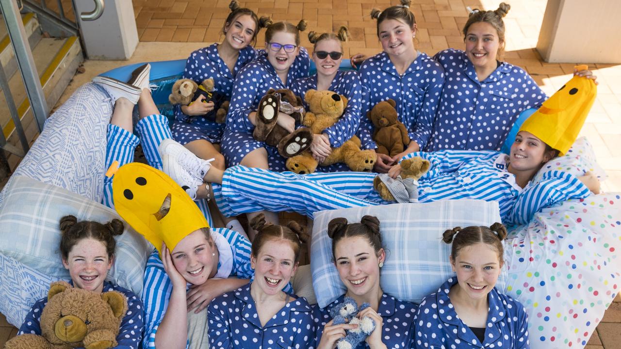 The TRO pastoral care group dressed up as Bananas in Pyjamas and teddies as St Ursula's College students dressed up for their boat race during St Ursula's Week, Wednesday, October 20, 2021. Picture: Kevin Farmer