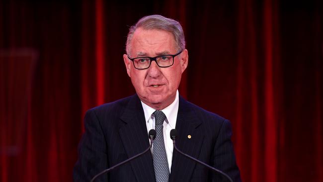 Outgoing Coca-Cola Amatil chairman David Gonski  speaks at the company's Annual General Meeting in Sydney on Tuesday, May 16, 2017. (AAP Image/Paul Miller) NO ARCHIVING