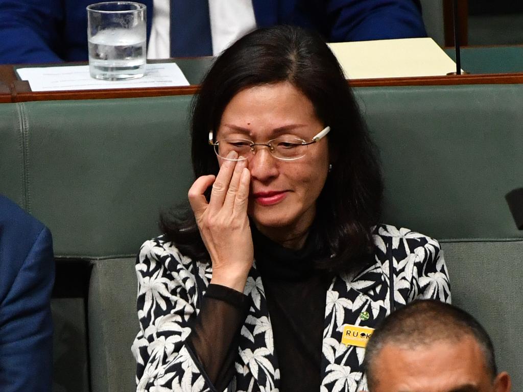 The embattled MP wiped away tears during Question Time today. Picture: Mick Tsikas/AAP