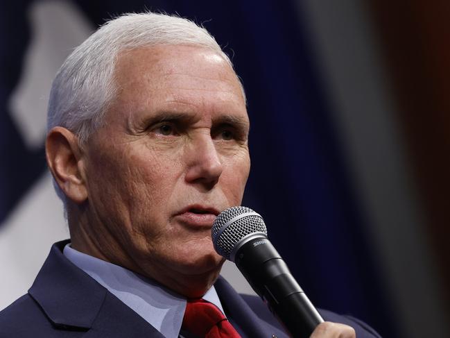 WASHINGTON, DC - OCTOBER 19: Former Vice President Mike Pence speaks during an event to promote his new book at the conservative Heritage Foundation think tank on October 19, 2022 in Washington, DC. During his remarks, Pence talked about his "freedom agenda" and warned against "unmoored populism."   Chip Somodevilla/Getty Images/AFP