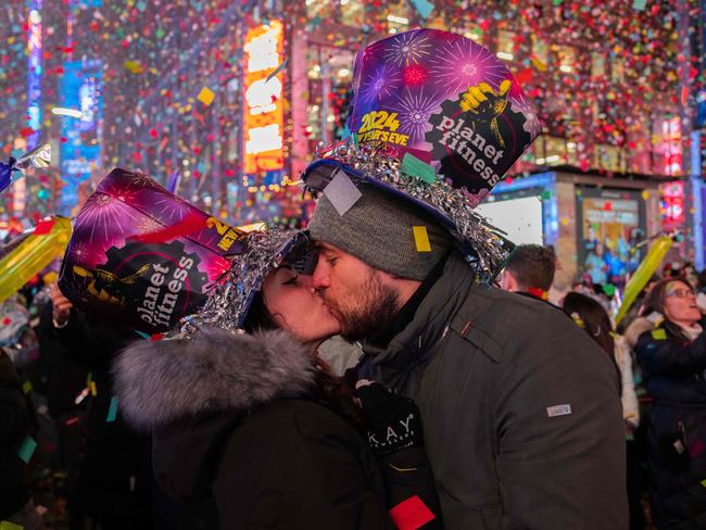 Revelers celebrate New Year's in Times Square on January 01, 2024 in New York City. Picture: Adam Gray/Getty Images/AFP