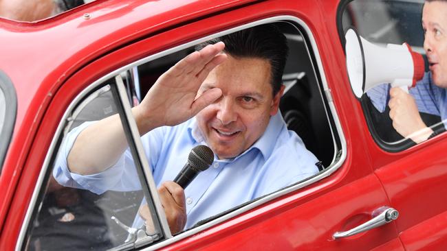 SA Best leader Nick Xenophon campaigning outside Newton Shopping Centre. Picture: David Mariuz/AAP