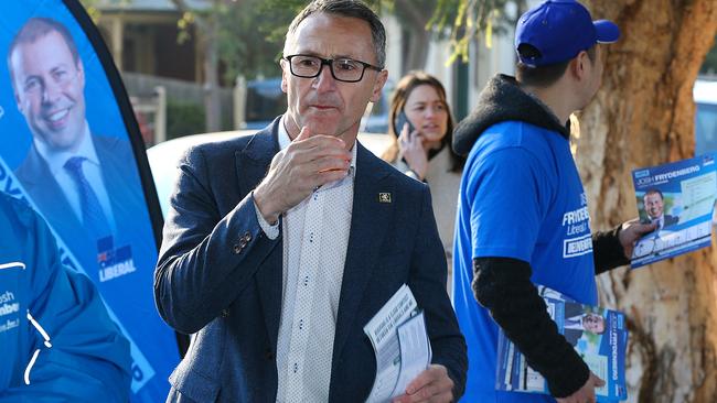 Greens leader Richard Di Natale outside a polling booth in Kooyong on election day. The Liberals own the over-65 vote while the Greens are hurting Labor with the under-35s. Picture: Ian Currie