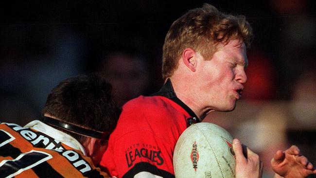 Brett Dallas (ball) during Norths v Balmain, ARL game. 03/08/97. Rugby League A/CT