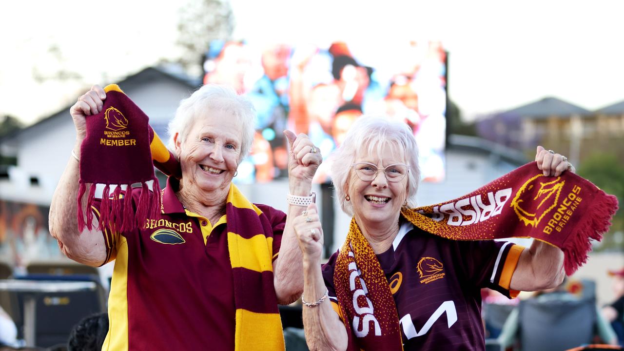 L to R, Margaret Fleming from Logon with Karen Boyce from Rochdale at the Broncos Leagues Club Red Hill Grand Final Live Site, on Sunday 1st October 2023 - Photo Steve Pohlner