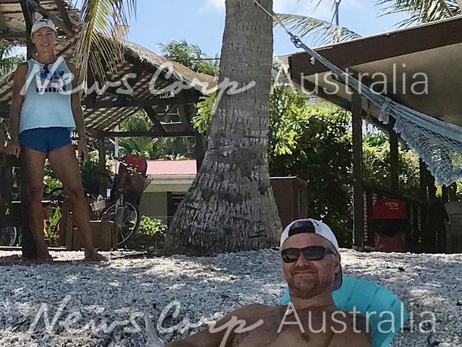 John and Yvette on Rangiroa, one of the Tuamotus Islands in French Polynesia. Picture: Jeff Hassell.