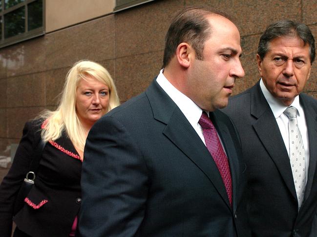 Mokbel with his former legal team Nicola Gobbo (left) and Con Heliotis QC (right) outside the Magistrates Court.