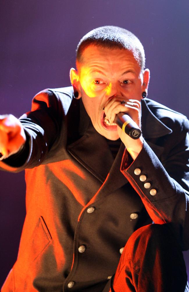 Linkin Park singer Chester Bennington in concert. Picture: News Corp Australia