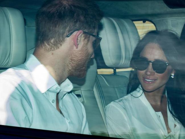 Prince Harry and Meghan Markle are seen arriving for a wedding dress rehearsal. Picture: Paul Edwards/The Sun