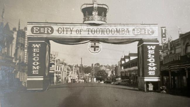 Valerie Inwood snapped these photos of decorations across Toowoomba in 1954, as the region prepared for a visit from Queen Elizabeth II and Prince Philip.