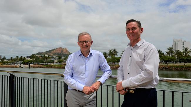 Labor leader Anthony Albanese with Herbert candidate John Ring when they announced the commitment to Lansdown Eco-Industrial Precinct. Picture: Caitlan Charles