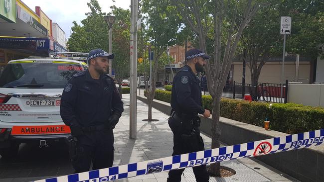 Police at the scene of the Bankstown shooting. Picture: Ashleigh Gleeson