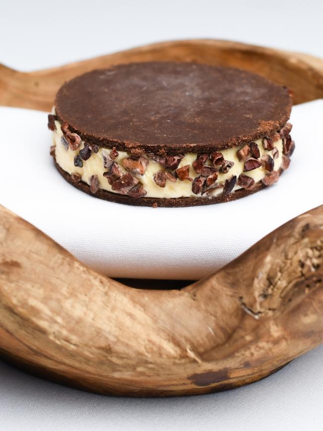 Paperbark parfait and chocolate sable "sanga" at Red Poles, McLaren Vale