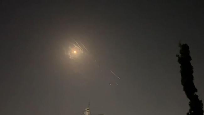 This video grab from AFPTV taken on April 14, shows explosions lighting up Jerusalem sky during Iranian attack on Israel. Picture: AFP