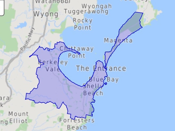 Central Coast 2261 postcode map. Picture: 2016 Census