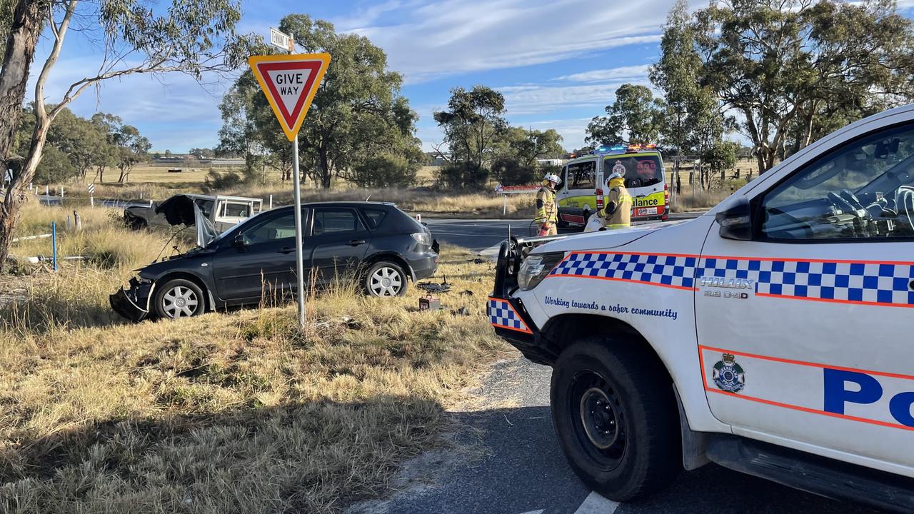 Woman hospitalised after head-on car crash in Thulimbah on Tuesday morning. Photo: Madison Mifsud-Ure / Stanthorpe Border Post