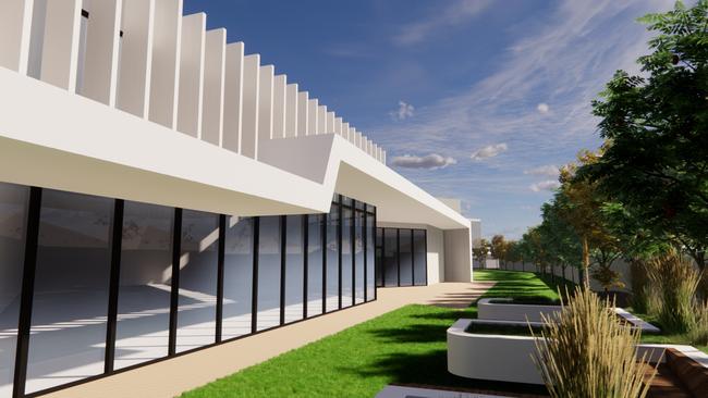 Initial artist's impression of the performing arts entrance of the development at Thomas More College. Picture: Supplied.