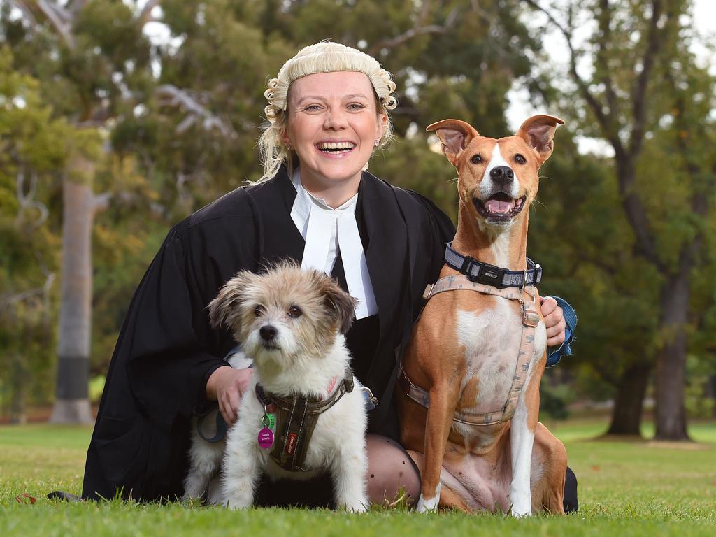 Animal Law Institute director Anastasia Smietanka with her rescue dogs Lizzie and Honey. Picture: Josie Hayden