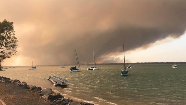 A photo of the Woodgate fires taken from the Burrum Heads boat ramp.