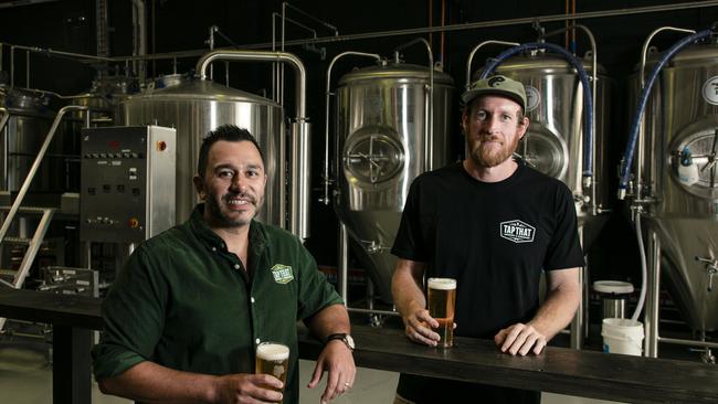 Justin Mistry and Chris Smith have opened ‘Tap That’ a new brewery in Burleigh Heads, Picture: Glenn Campbell