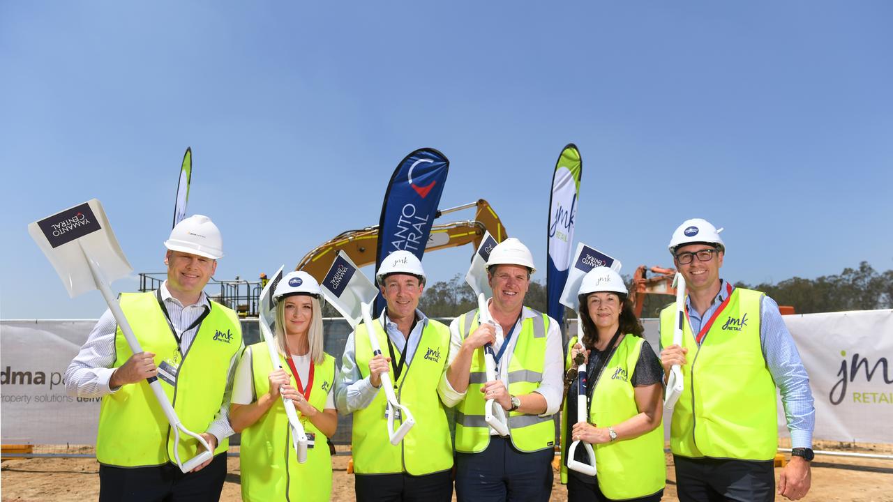 Sod turning of the Yamanto Central Shopping Centre. DMA Partners managing director Ryan Anderson, Chey Mesh from Coles, JM Kelly Group director Jim Kelly, Main Brace Constructions managing director Rob Doust, JMK Retail general manager Vicki Leavy and Property (Kmart) general manager Ben Smith.