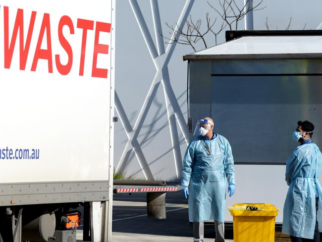 Clinical waste is removed from Epping Gardens Aged Care Home. Picture: Andrew Henshaw