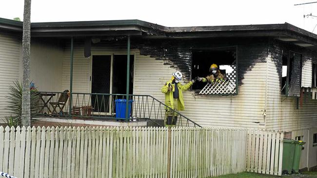 TRAGEDY: A young girl is fighting for life following a fire which ripped through this house on Noosa Rd at the Monkland in the early hours of this morning. Picture: MPS75