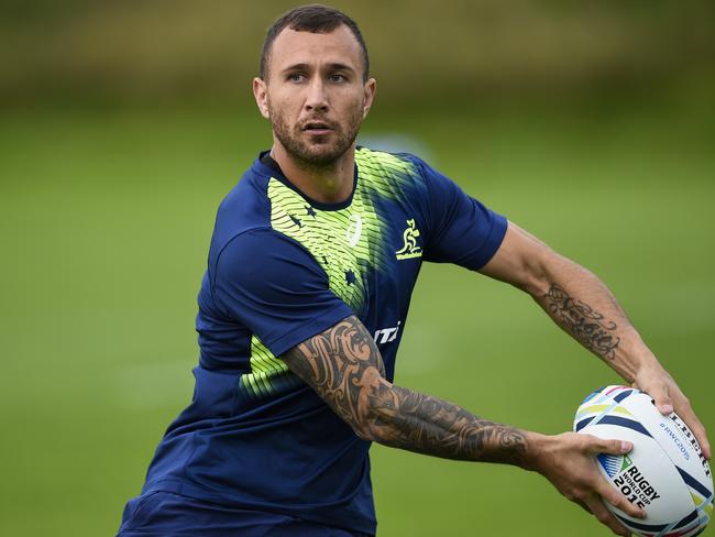 Australia's flyhalf Quade Cooper attends a training session.