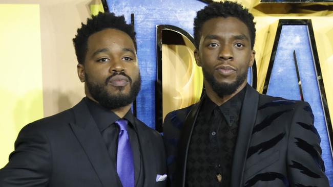 Ryan Coogler and Chadwick Boseman on the promo trail for Black Panther in 2018. Picture: AFP