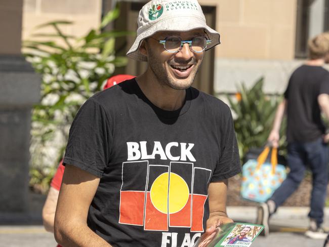 Greens lord mayoral candidate Jonathan Sriranganathan at early voting for the Brisbane City Council election on Monday. Picture: Richard Walker